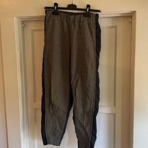 JNBY Mixed Panel Linen Pants Avant Garde Deconstructed Gray Elastic Waist Size M